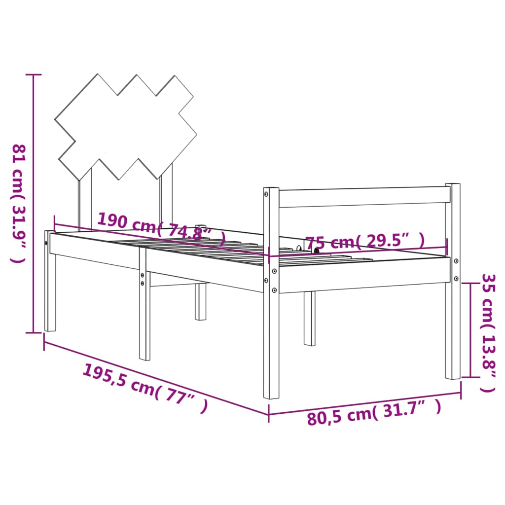 vidaXL Seniorenbett mit Kopfteil Massivholz