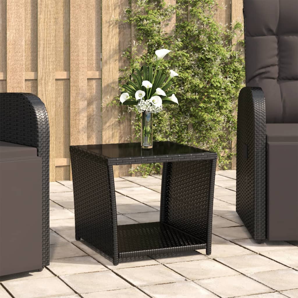 Beistelltisch mit Holzplatte Schwarz Poly Rattan & Akazienholz