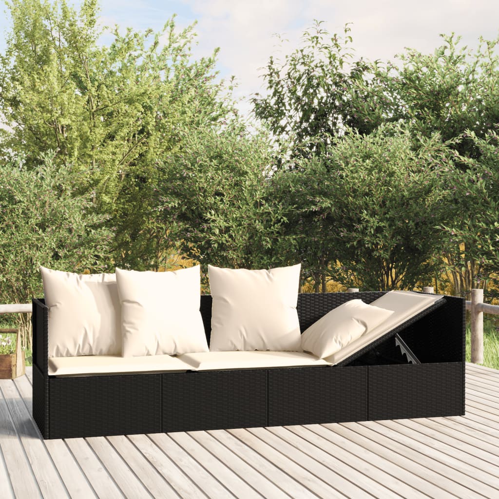vidaXL Outdoor-Loungebett mit Kissen Schwarz Poly Rattan