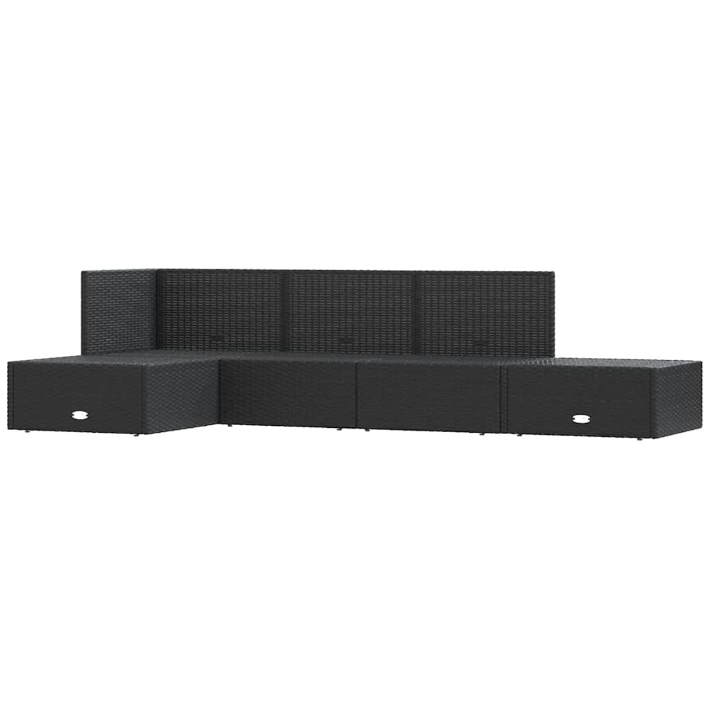 5-tlg. Garten-Lounge-Set mit Kissen Schwarz Poly Rattan