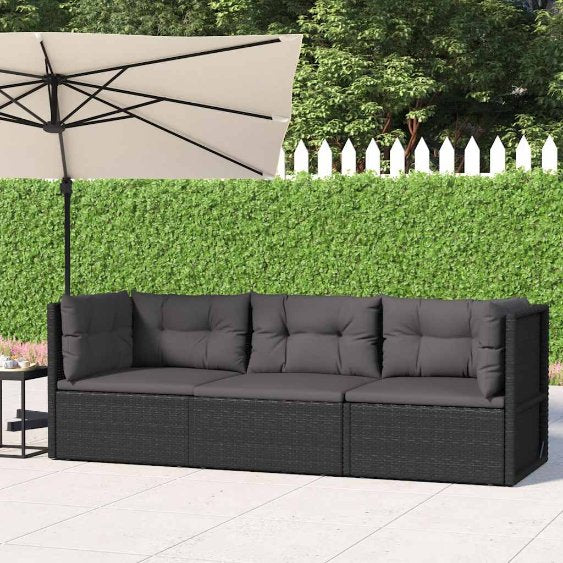 5-tlg. Garten-Lounge-Set mit Kissen Schwarz Poly Rattan