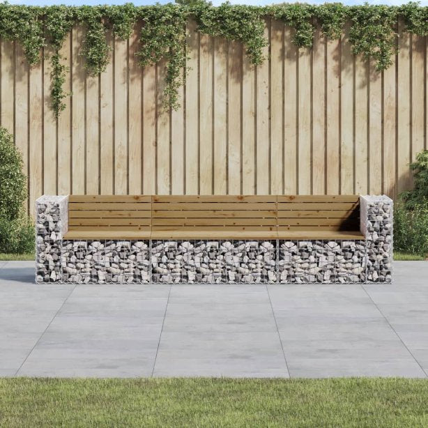 vidaXL Gartenbank aus Gabionen 287x71x65,5 cm Massivholz Kiefer