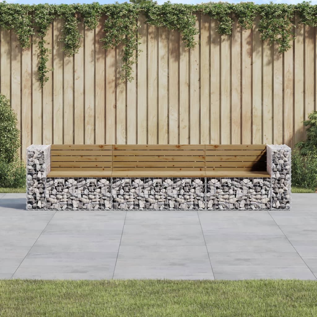 Gartenbank aus Gabionen 287x71x65,5 cm Massivholz Kiefer