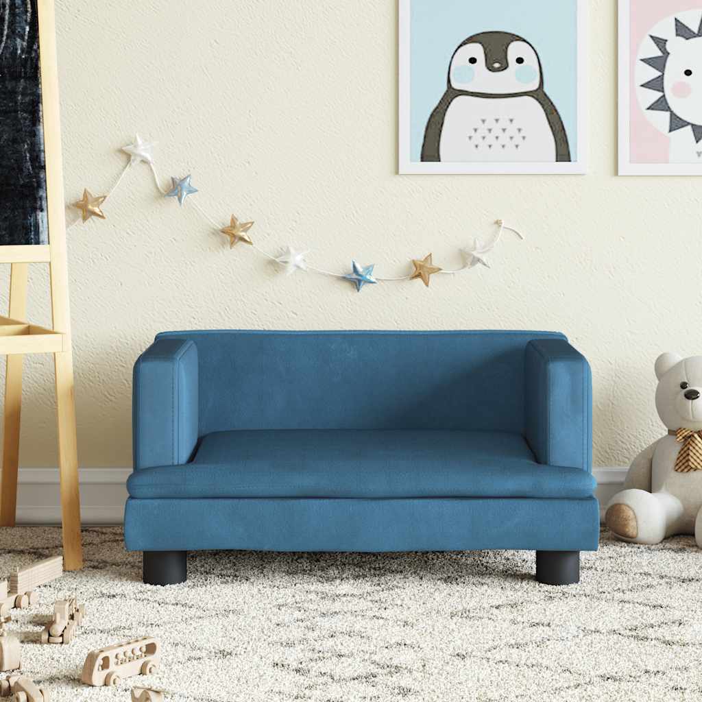 Kindersofa Blau 80x45x30 cm Samt
