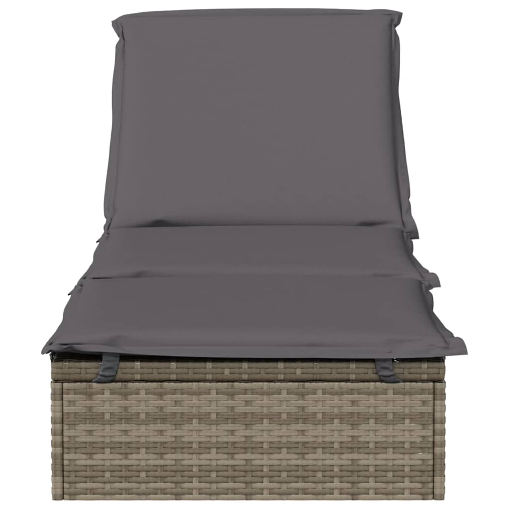 vidaXL Sonnenliege 1 Stk. mit Auflage Grau 201x55x62 cm Poly Rattan