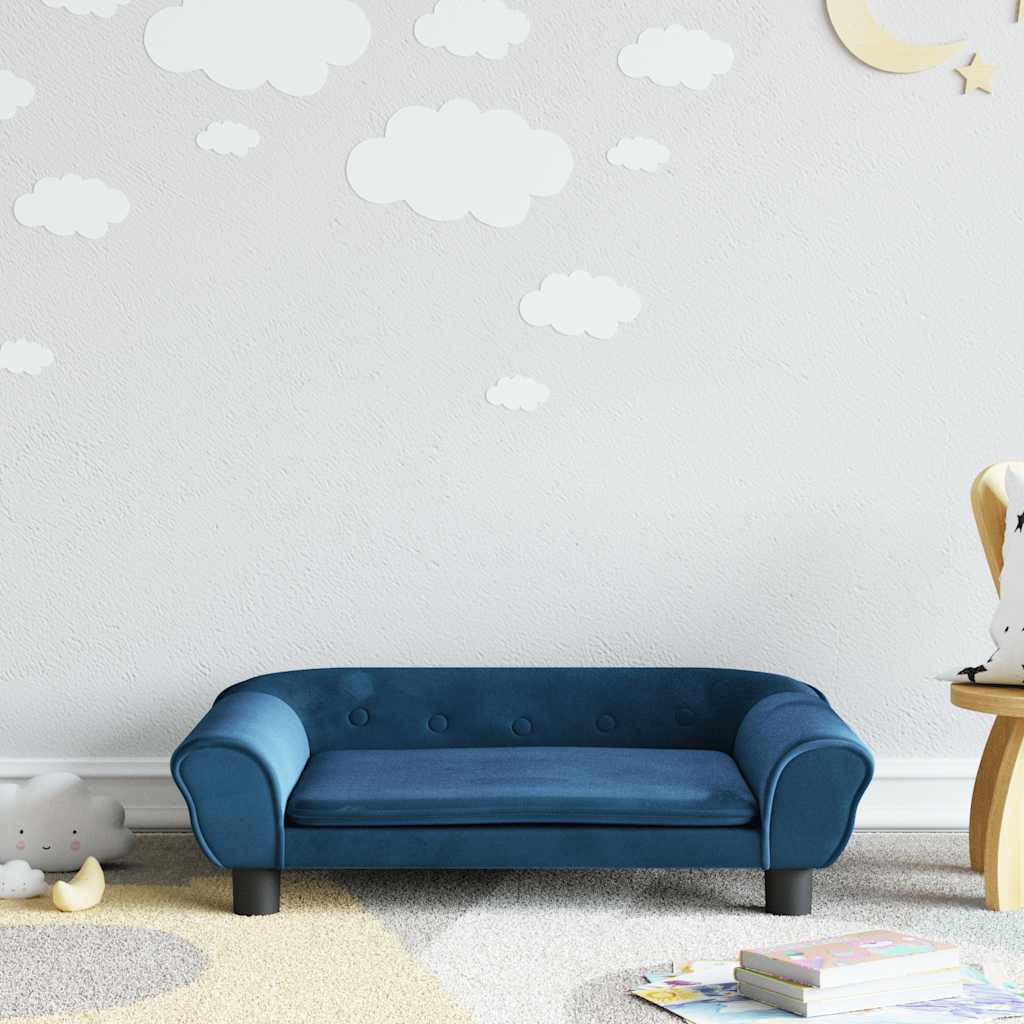 Kindersofa Blau 100x50x26 cm Samt
