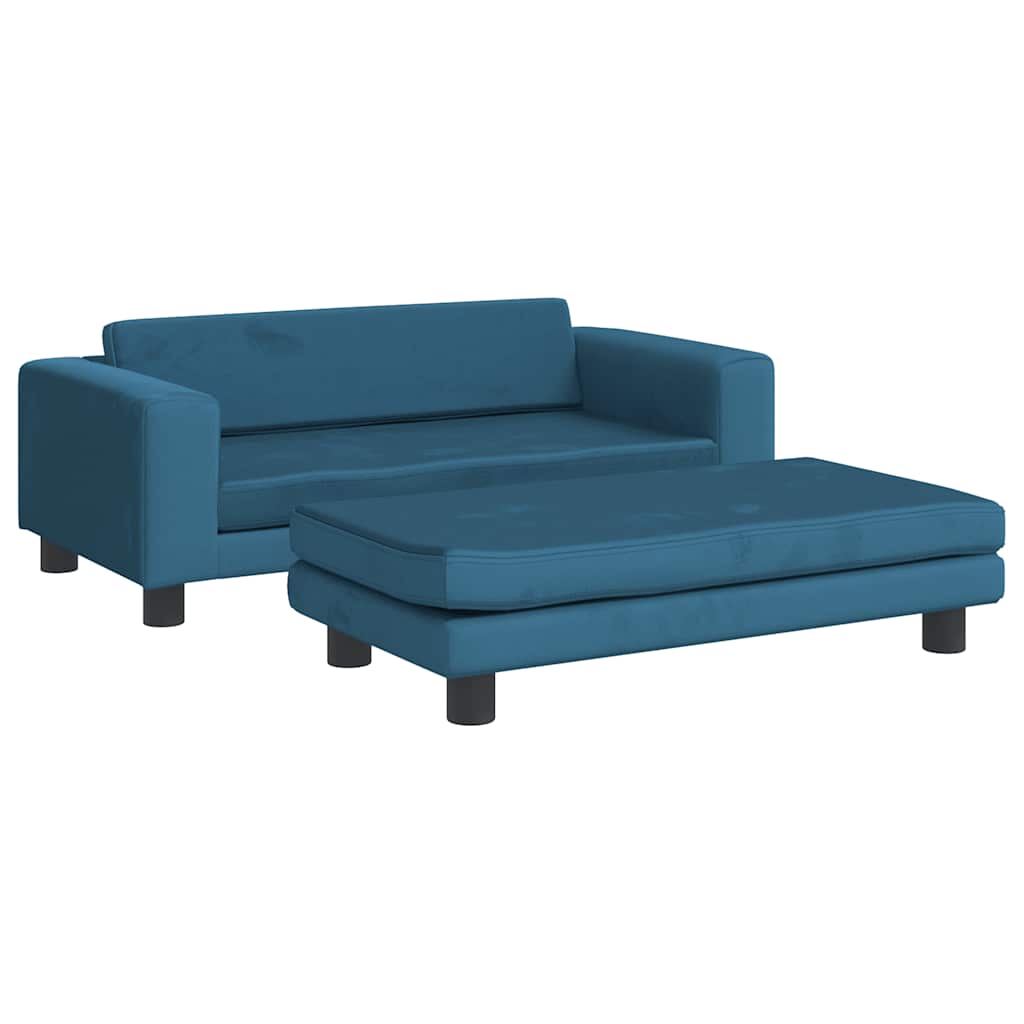 vidaXL Kindersofa mit Hocker Blau 100x50x30 cm Samt