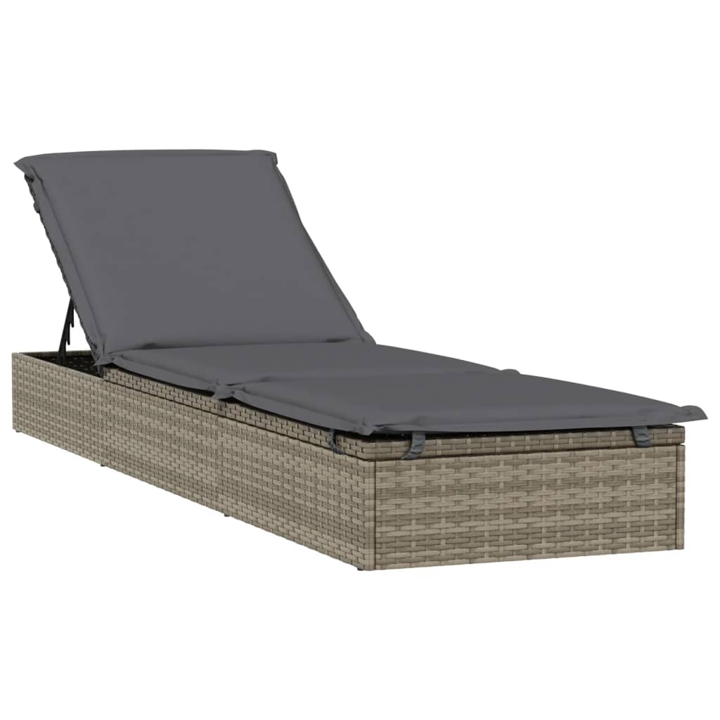 vidaXL Sonnenliege mit Runddach Grau 211x57x140 cm Poly Rattan