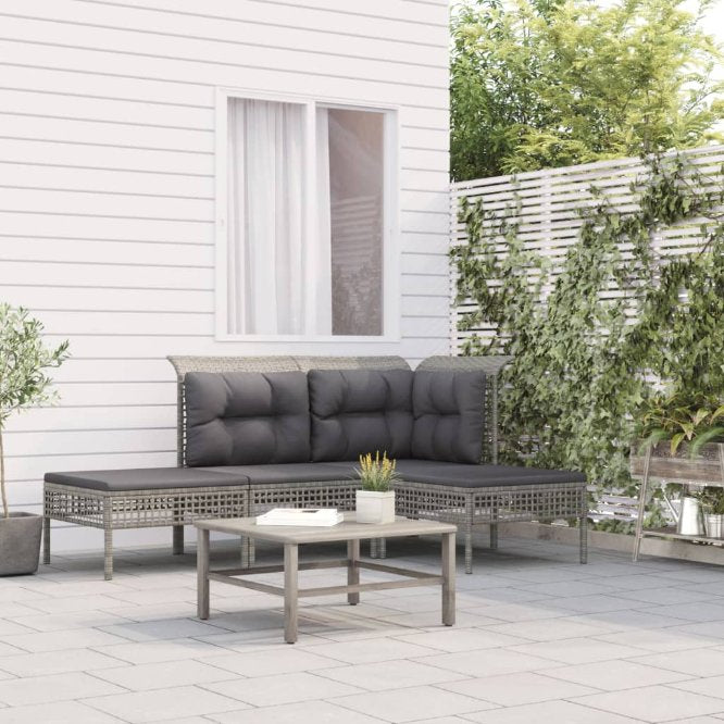 Garten-Ecksofas mit Kissen 2 Stk. Grau Poly Rattan