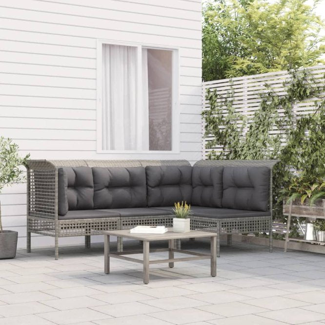 Garten-Ecksofas mit Kissen 2 Stk. Grau Poly Rattan