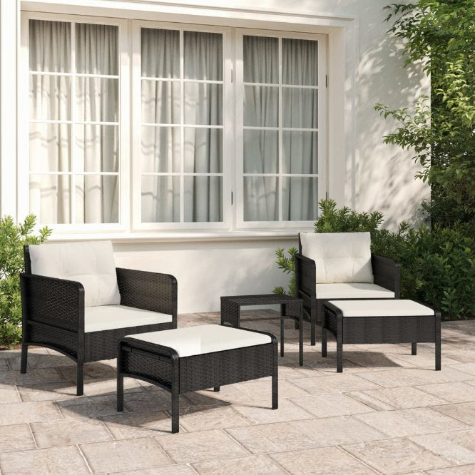 5-tlg. Garten-Lounge-Set mit Kissen Braun Poly Rattan