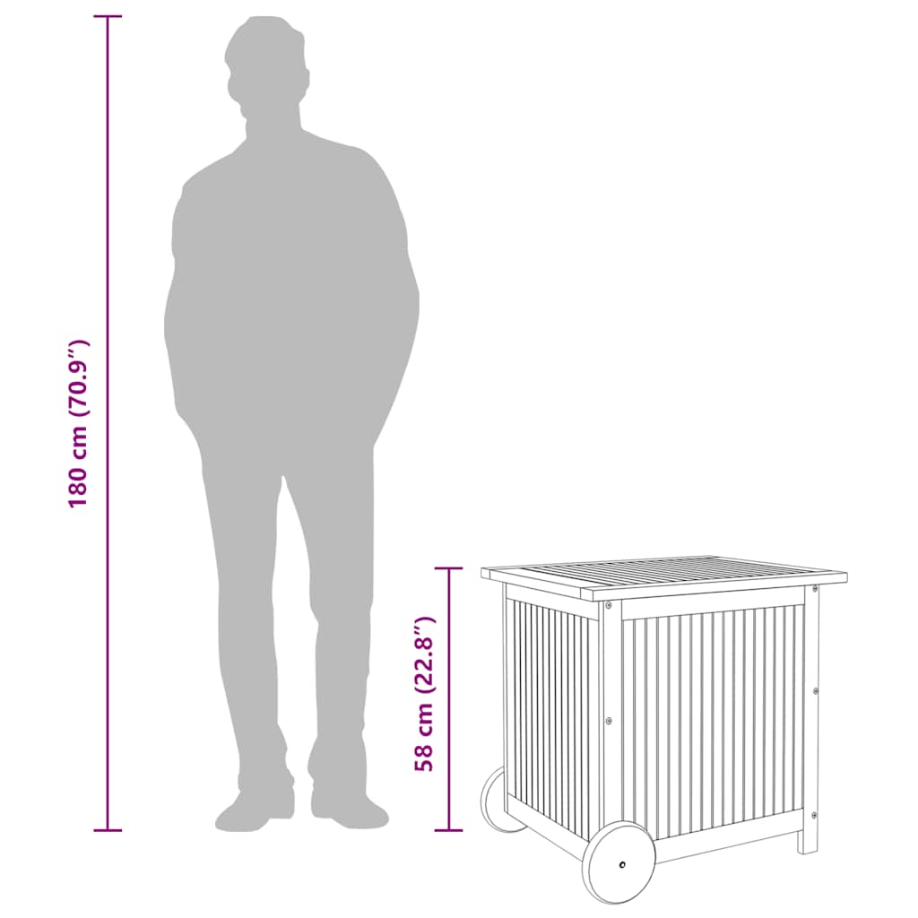 vidaXL Gartentruhe mit Rollen 60x50x58 cm Massivholz Akazie