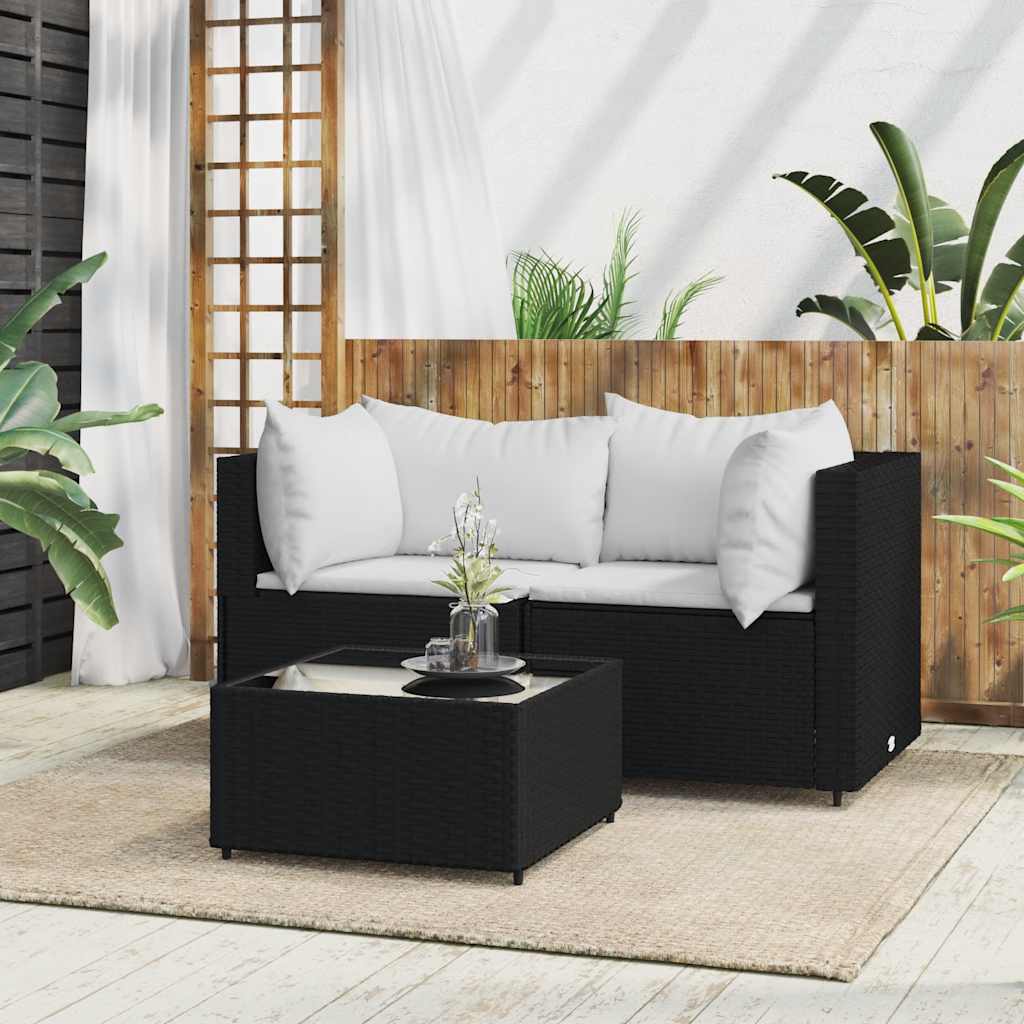 Garten-Ecksofas mit Kissen 2 Stk. Schwarz Poly Rattan