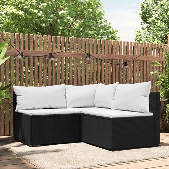 vidaXL Garten-Ecksofa mit Kissen Schwarz Poly Rattan
