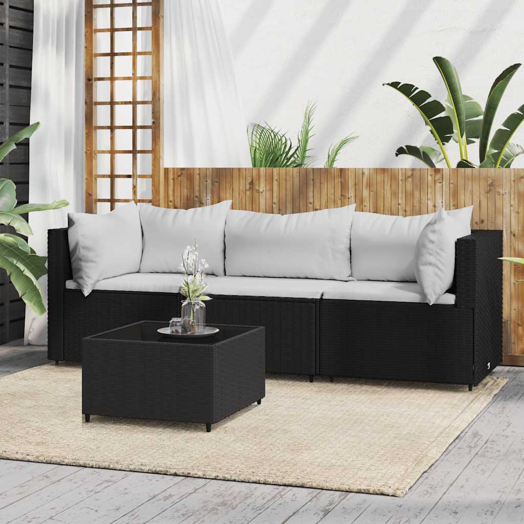 Garten-Ecksofas mit Kissen 2 Stk. Schwarz Poly Rattan