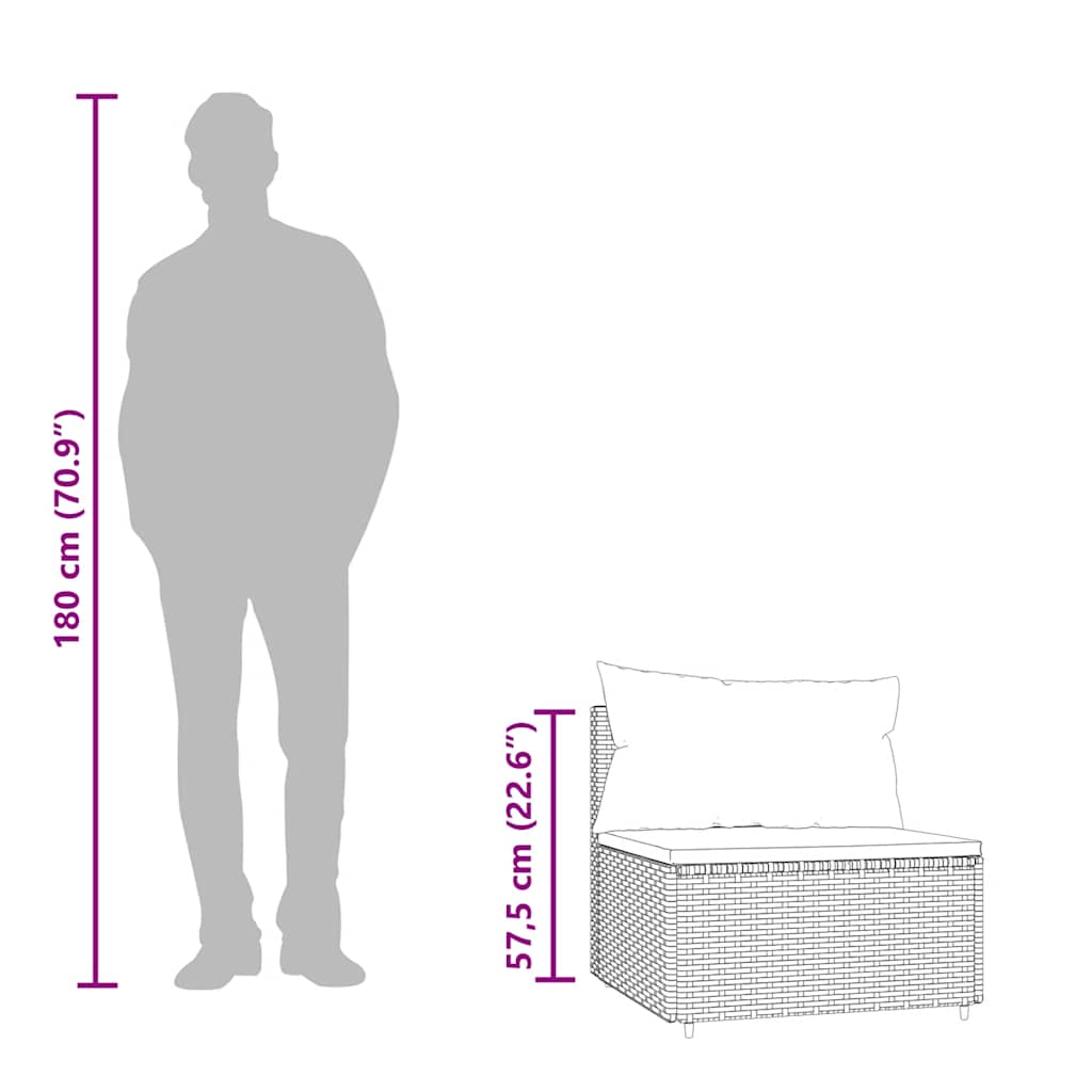 vidaXL Garten-Mittelsofa mit Kissen Schwarz Poly Rattan