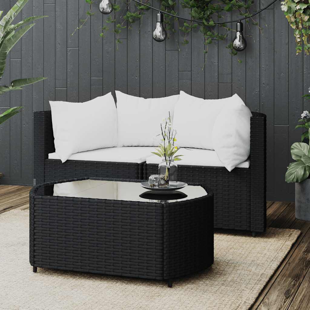 vidaXL Garten-Ecksofas mit Kissen 2 Stk. Schwarz Poly Rattan