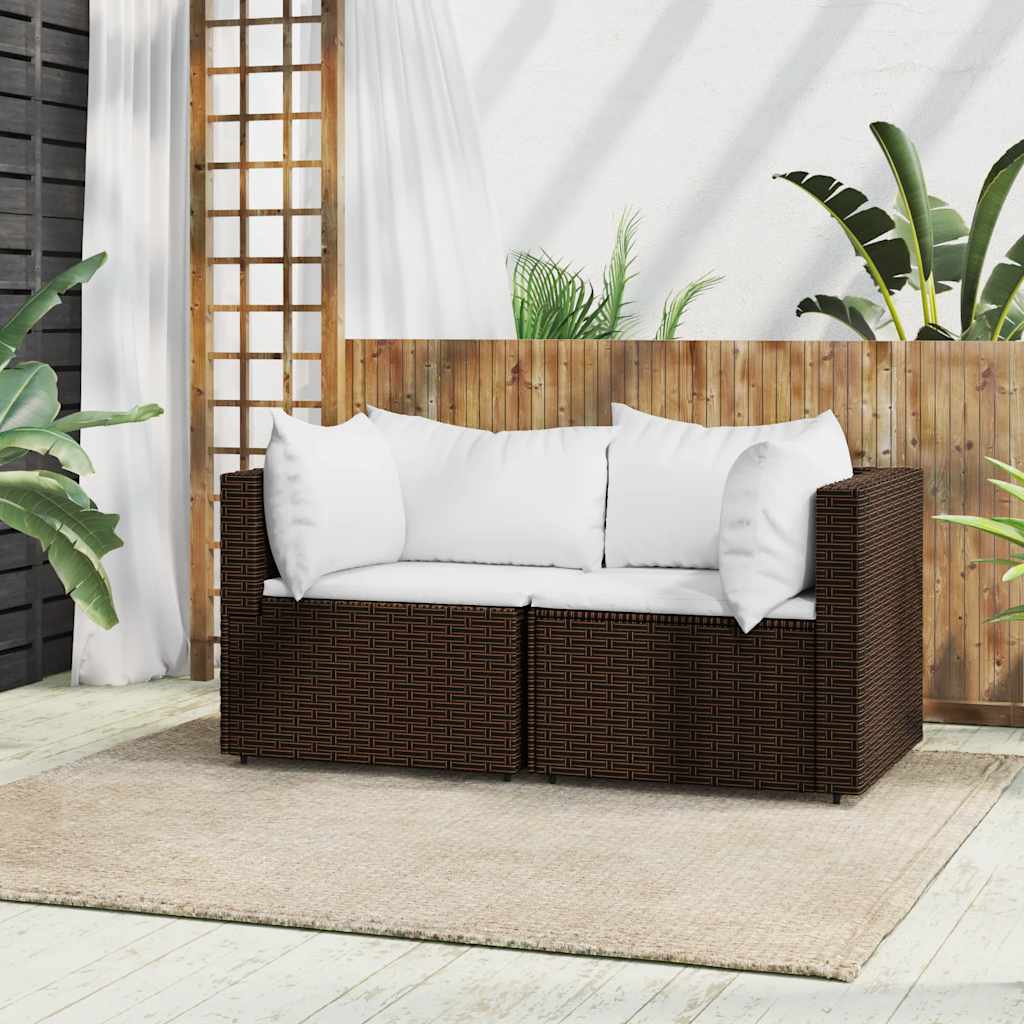 Garten-Ecksofas mit Kissen 2 Stk. Schwarz Poly Rattan