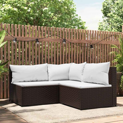 vidaXL Garten-Ecksofa mit Kissen Schwarz Poly Rattan