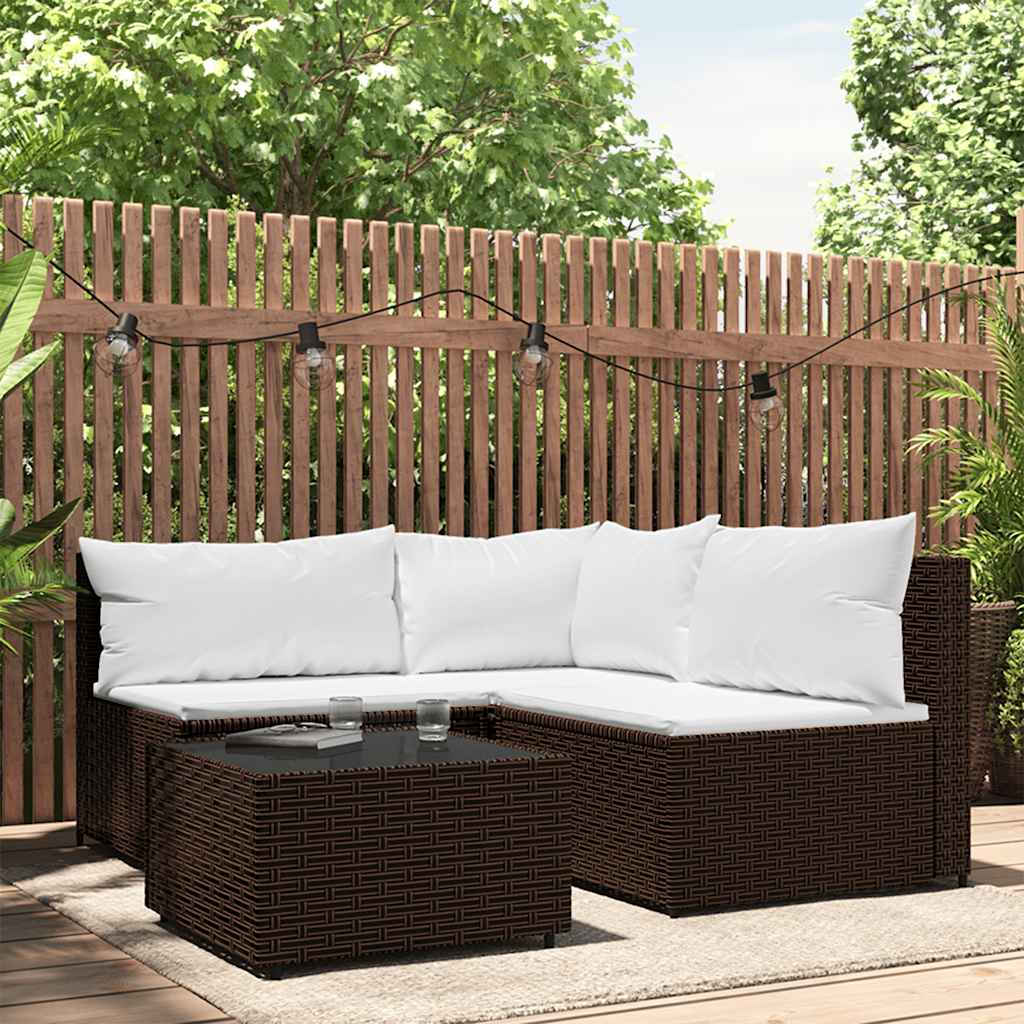 Garten-Ecksofa mit Kissen Schwarz Poly Rattan