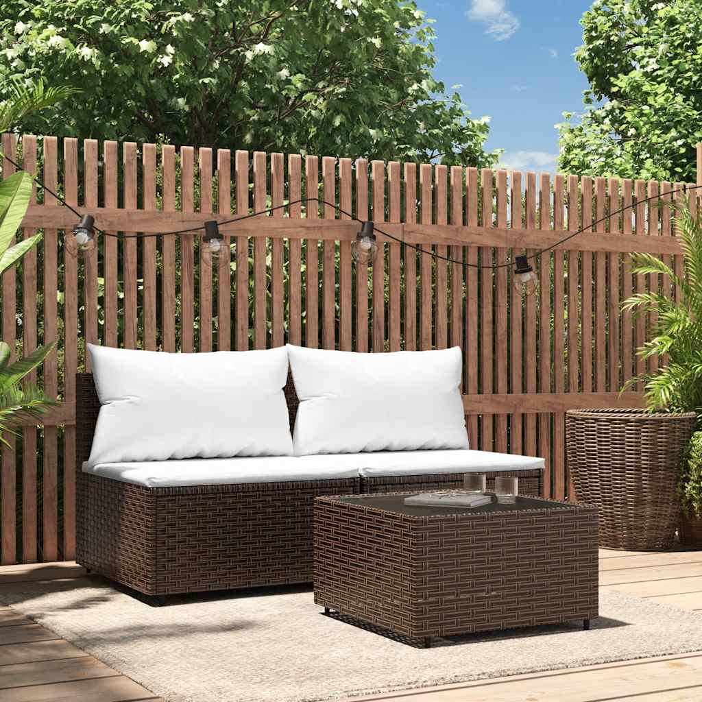 Garten-Mittelsofa mit Kissen Schwarz Poly Rattan