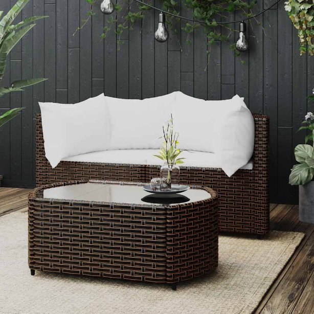 vidaXL Garten-Ecksofas mit Kissen 2 Stk. Schwarz Poly Rattan