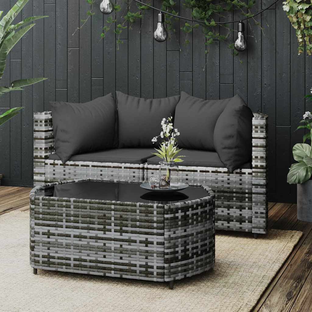 vidaXL Garten-Ecksofas mit Kissen 2 Stk. Schwarz Poly Rattan