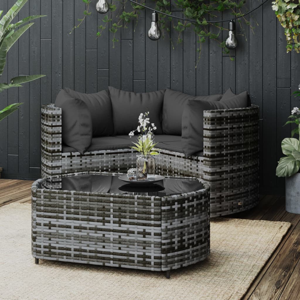 4-tlg. Garten-Lounge-Set mit Kissen Schwarz Poly Rattan