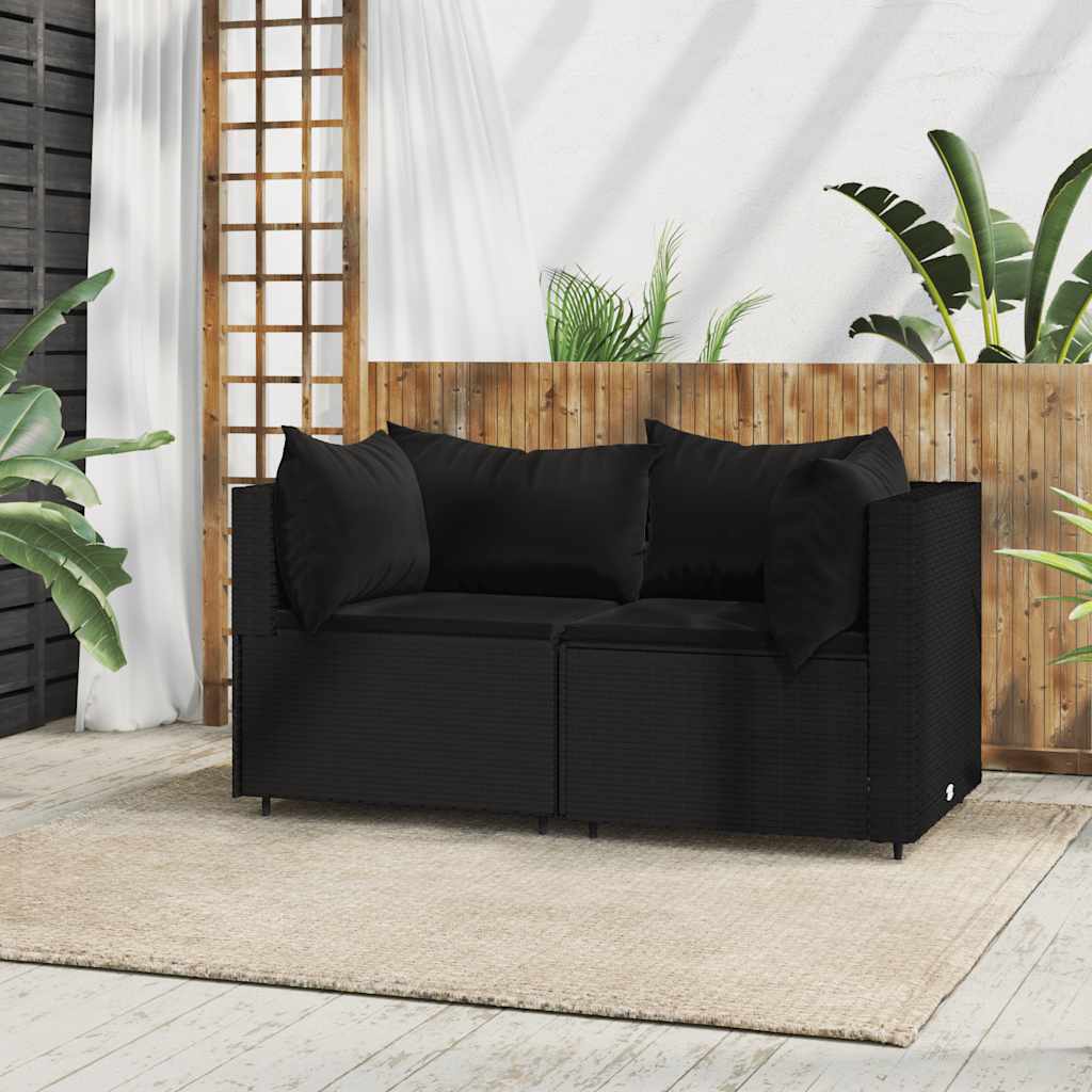 vidaXL Garten-Ecksofas mit Kissen 2 Stk. Schwarz Poly Rattan