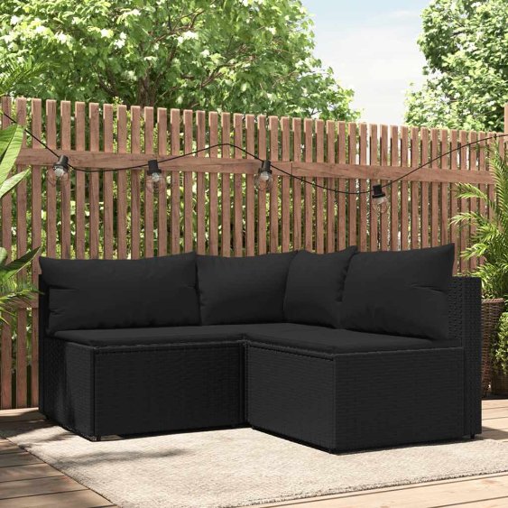 vidaXL Garten-Ecksofa mit Kissen Schwarz Poly Rattan