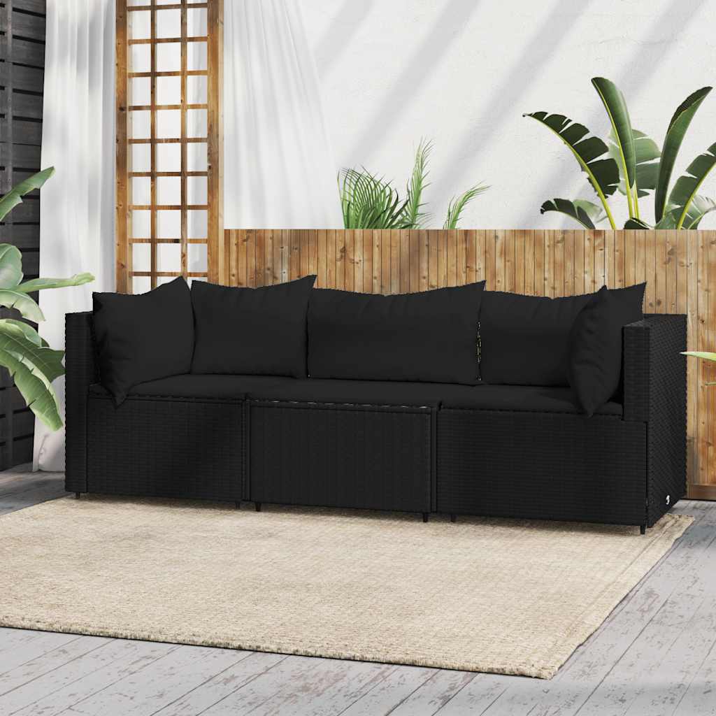 vidaXL Garten-Ecksofas mit Kissen 2 Stk. Schwarz Poly Rattan