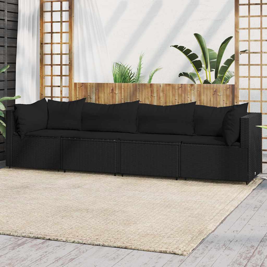 vidaXL Garten-Ecksofas mit Kissen 2 Stk. Schwarz Poly Rattan