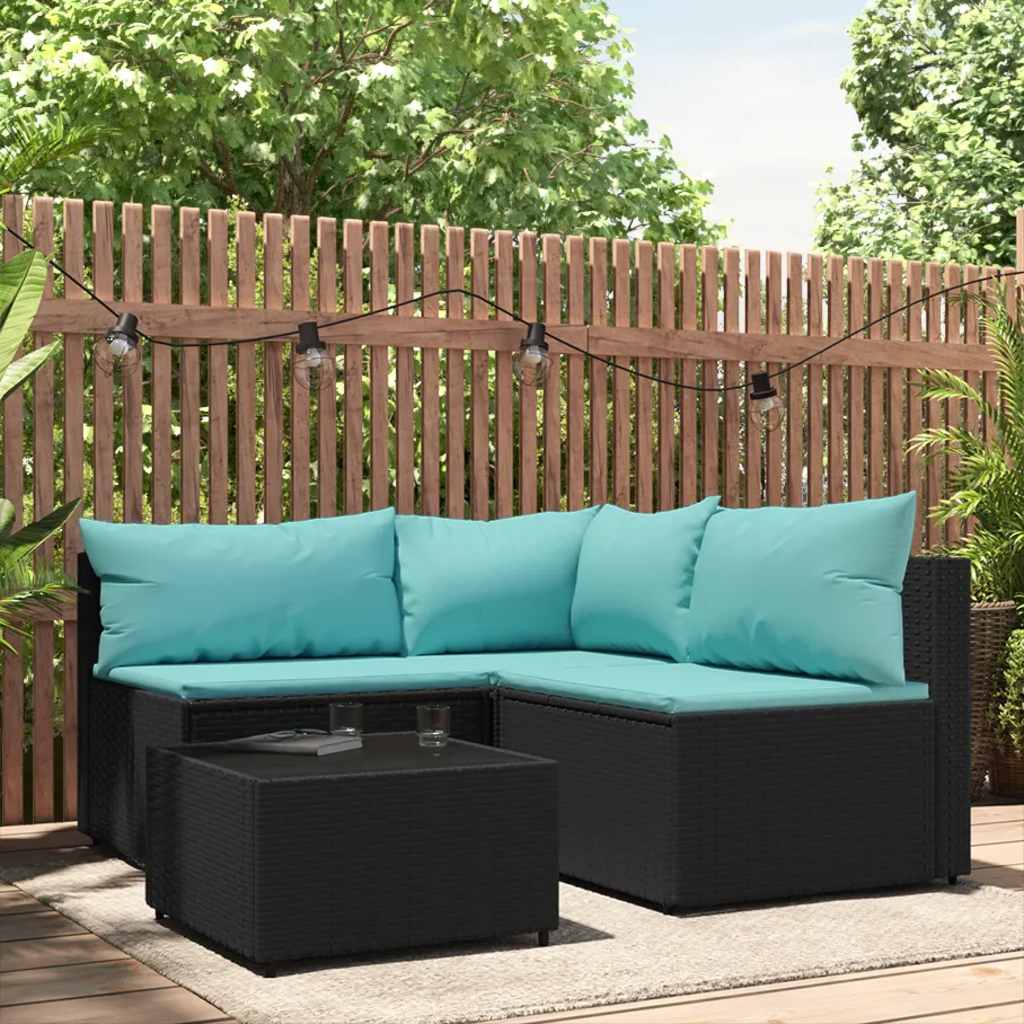 Garten-Ecksofa mit Kissen Schwarz Poly Rattan
