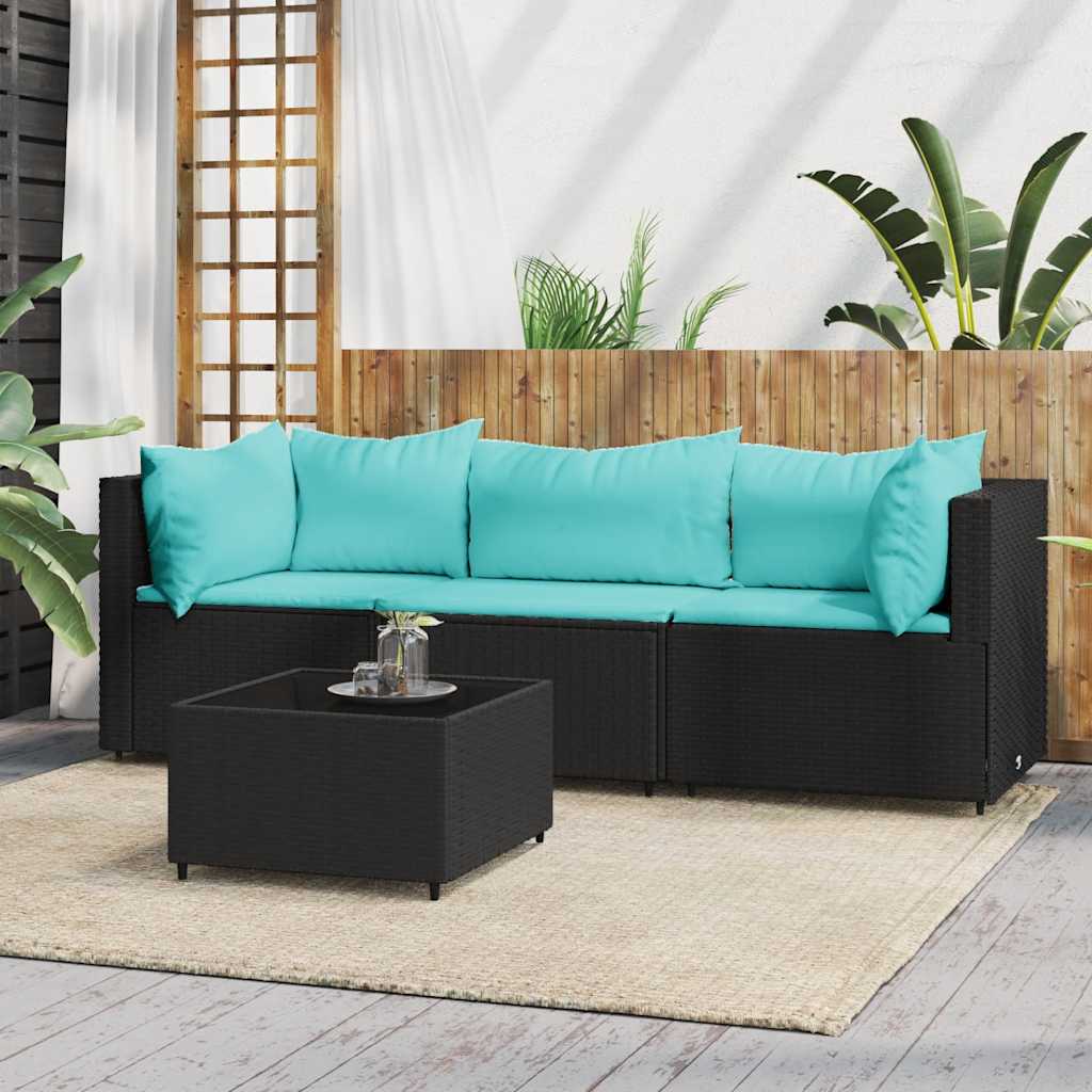 Garten-Ecksofas mit Kissen 2 Stk. Schwarz Poly Rattan