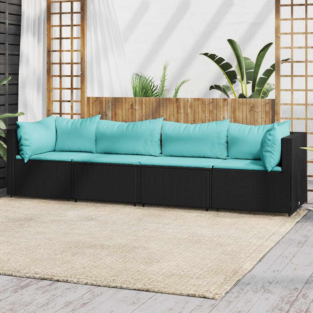 Garten-Ecksofas mit Kissen 2 Stk. Schwarz Poly Rattan