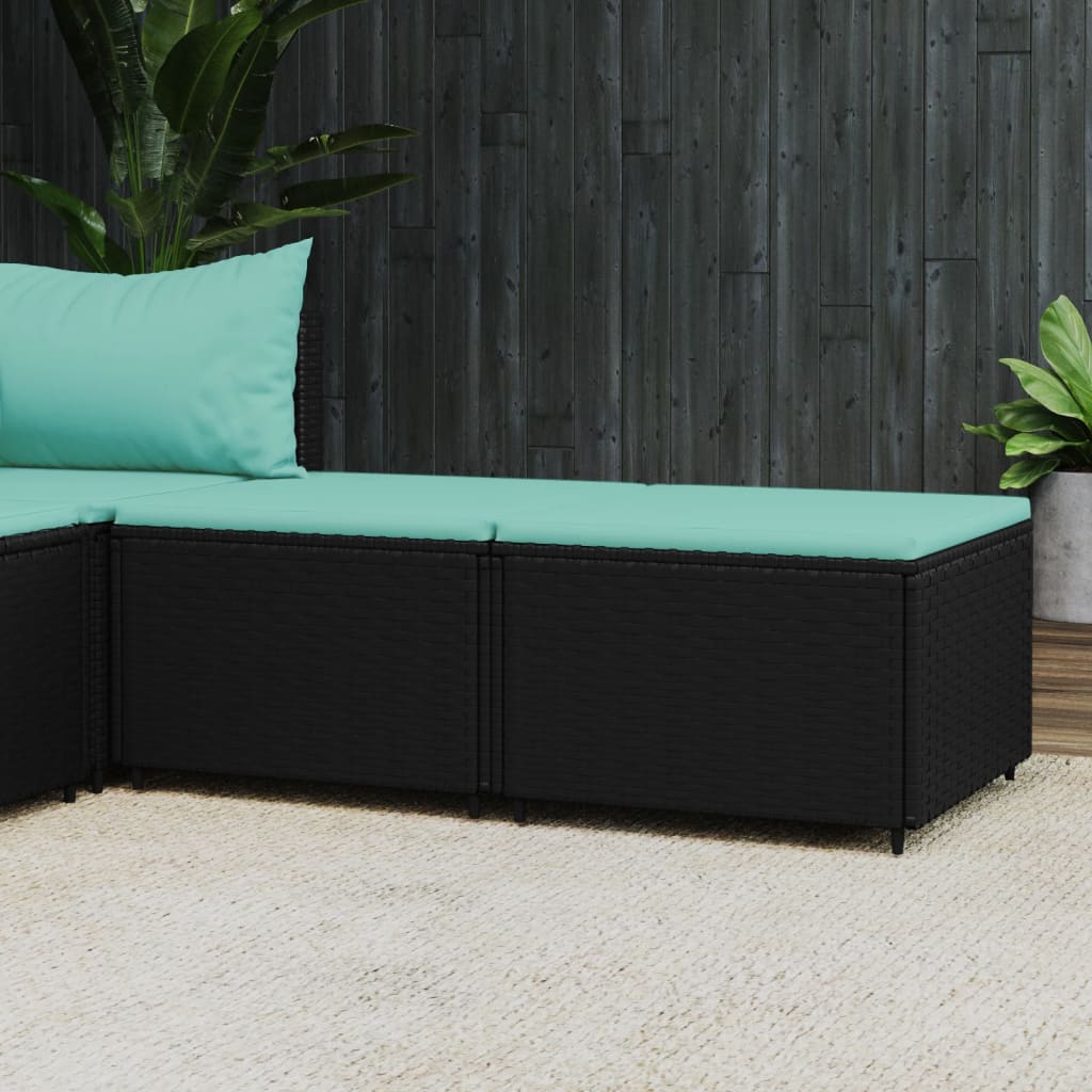 vidaXL Gartenhocker mit Kissen Schwarz Poly Rattan