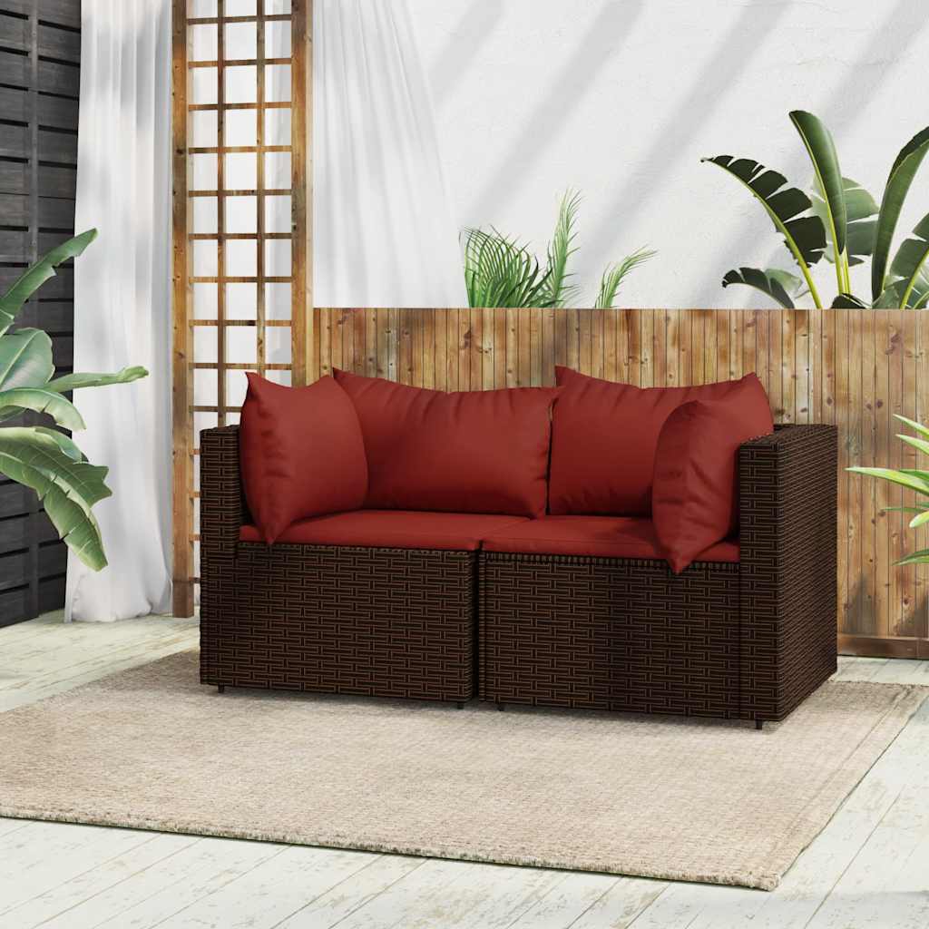 Garten-Ecksofas mit Kissen 2 Stk. Schwarz Poly Rattan
