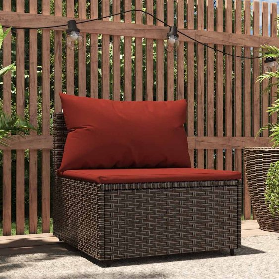 vidaXL Garten-Mittelsofa mit Kissen Schwarz Poly Rattan