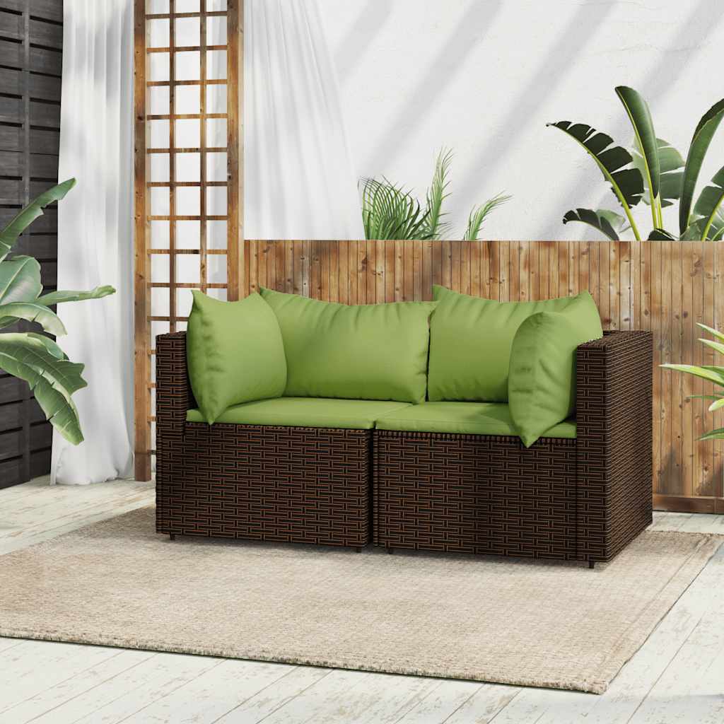 Garten-Ecksofas mit Kissen 2 Stk. Schwarz Poly Rattan