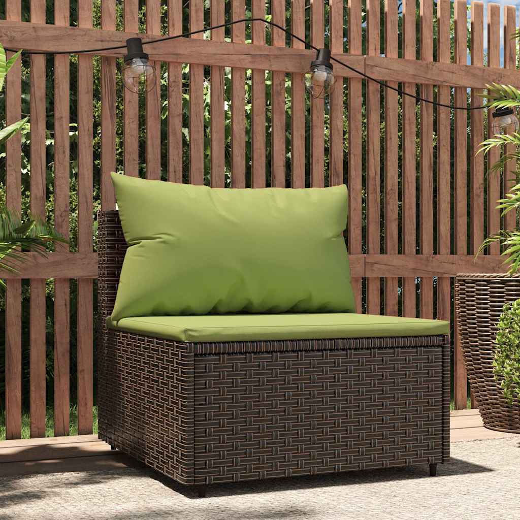 Garten-Mittelsofa mit Kissen Schwarz Poly Rattan