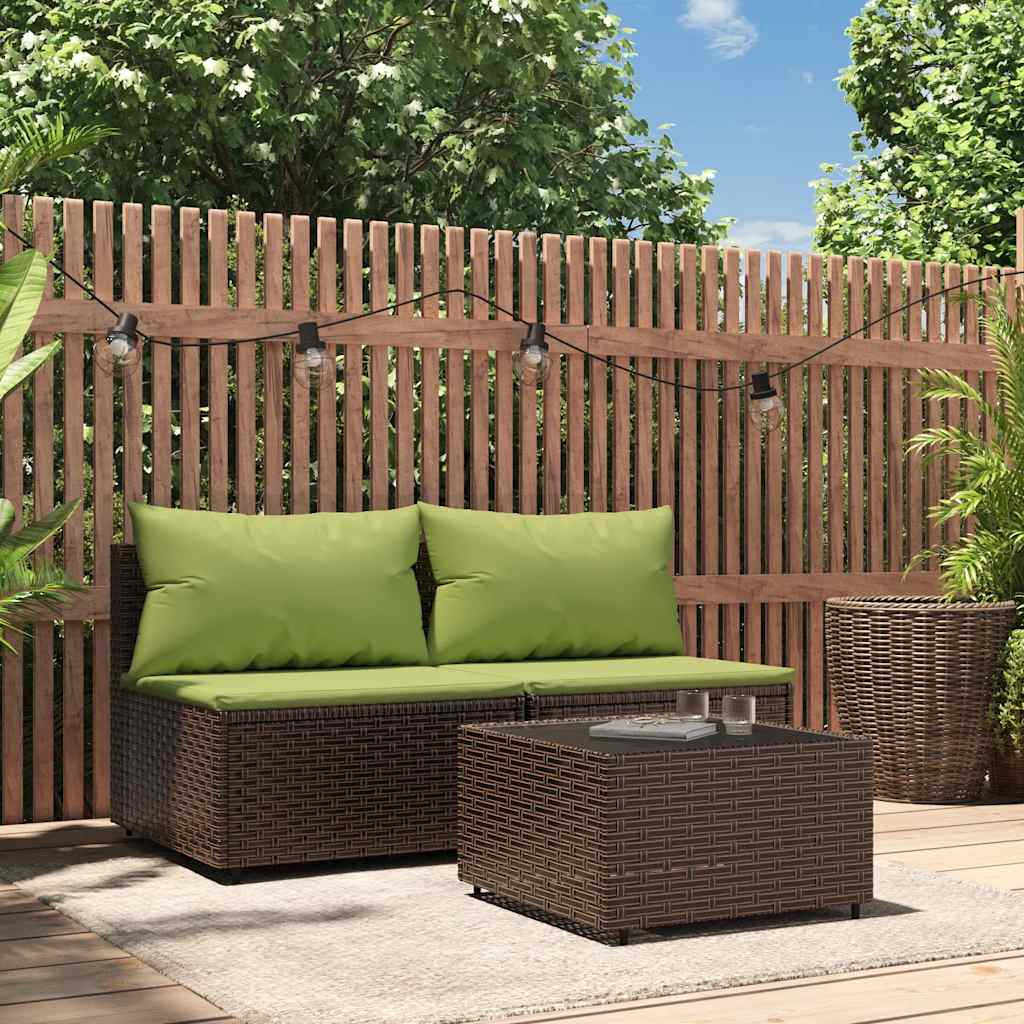 Garten-Mittelsofa mit Kissen Schwarz Poly Rattan