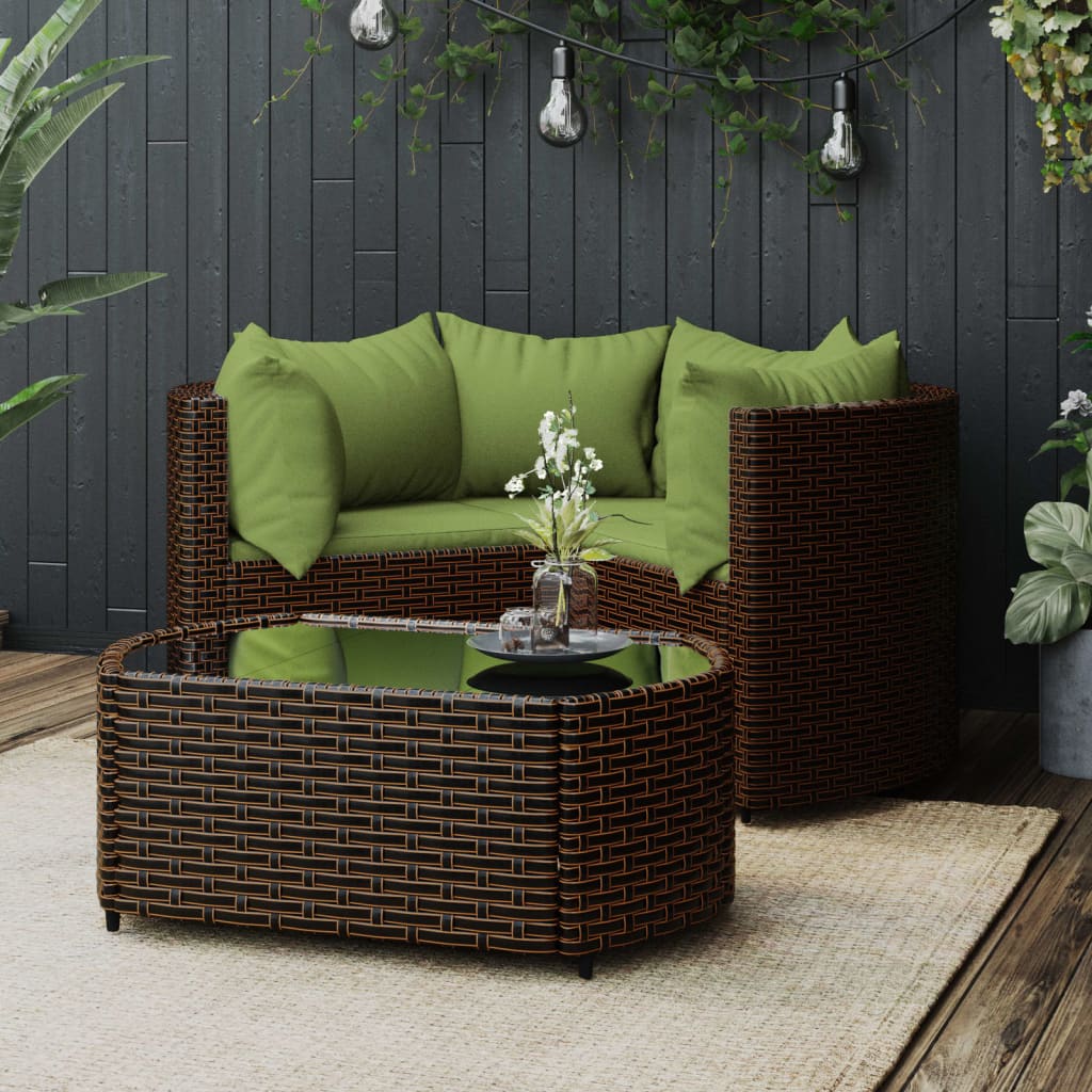 4-tlg. Garten-Lounge-Set mit Kissen Schwarz Poly Rattan