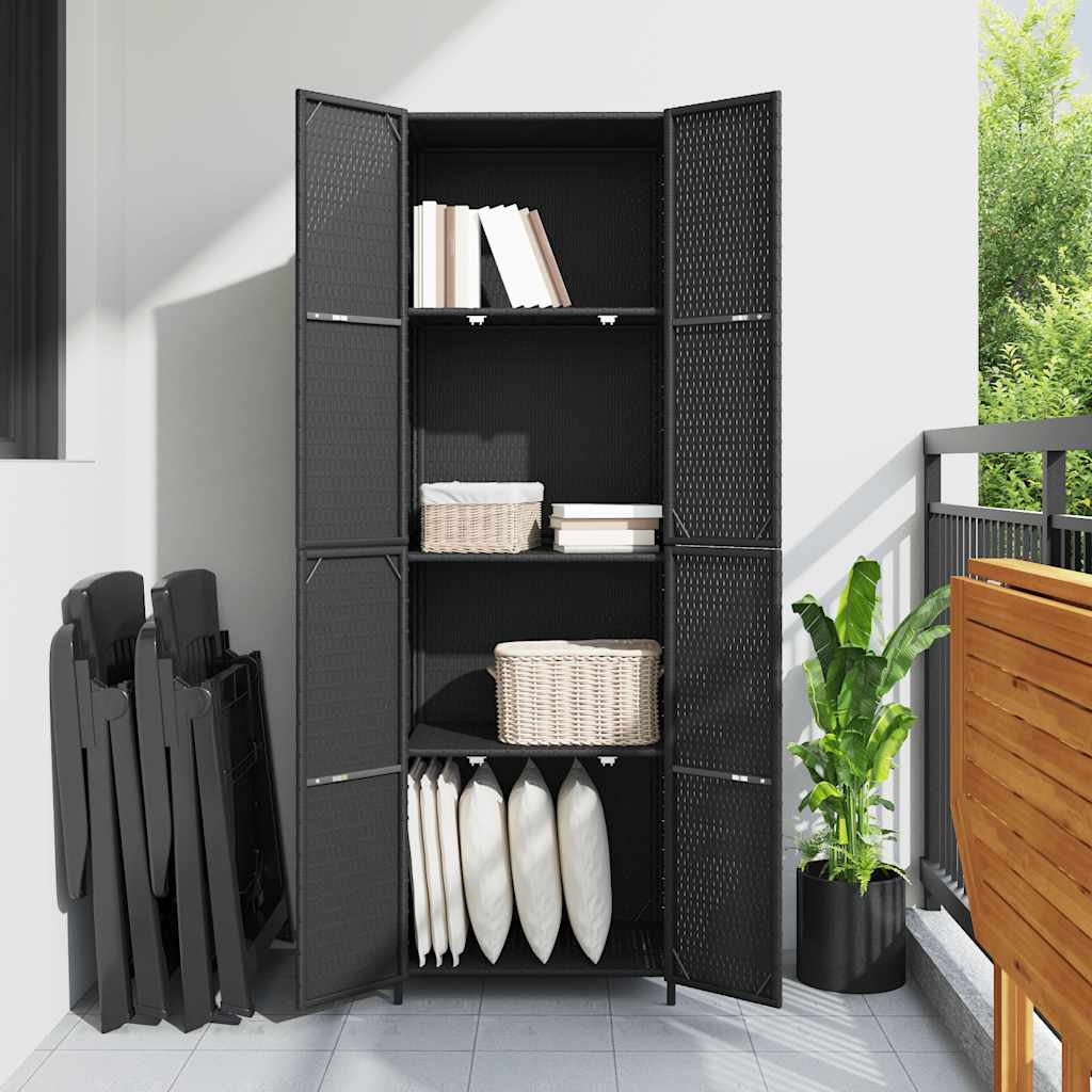 vidaXL Gartenschrank Schwarz 59x40x180 cm Poly Rattan