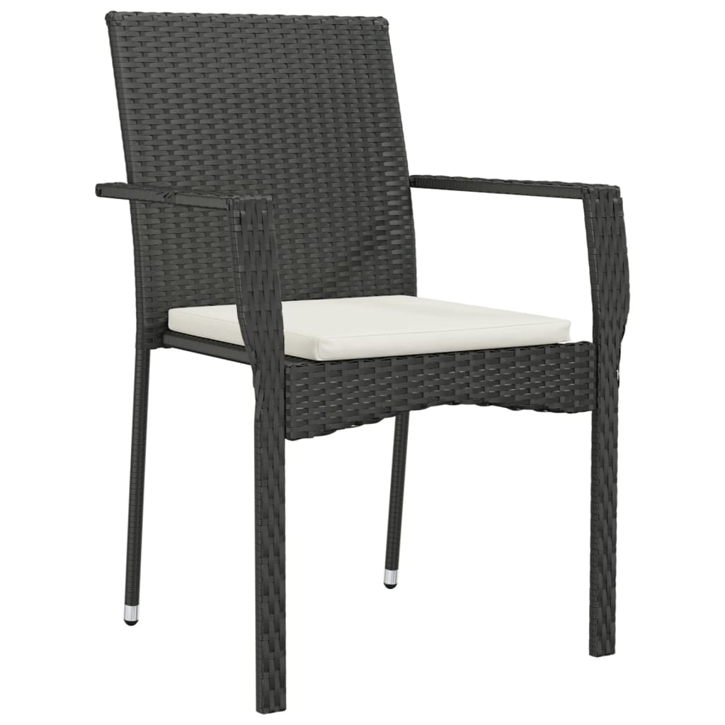 vidaXL Gartenstühle mit Kissen 2 Stk. Poly Rattan Schwarz