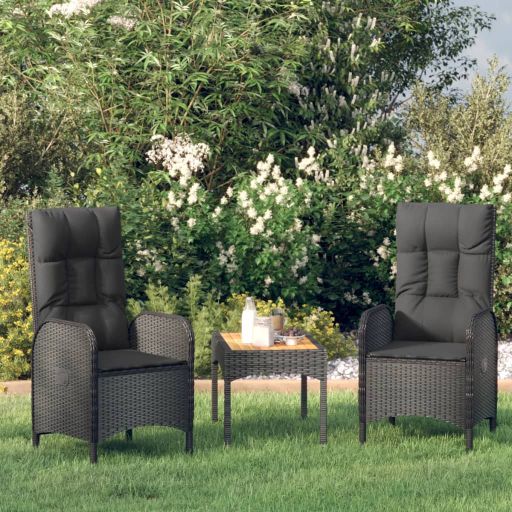 3-tlg. Garten-Lounge-Set mit Kissen Grau Poly Rattan