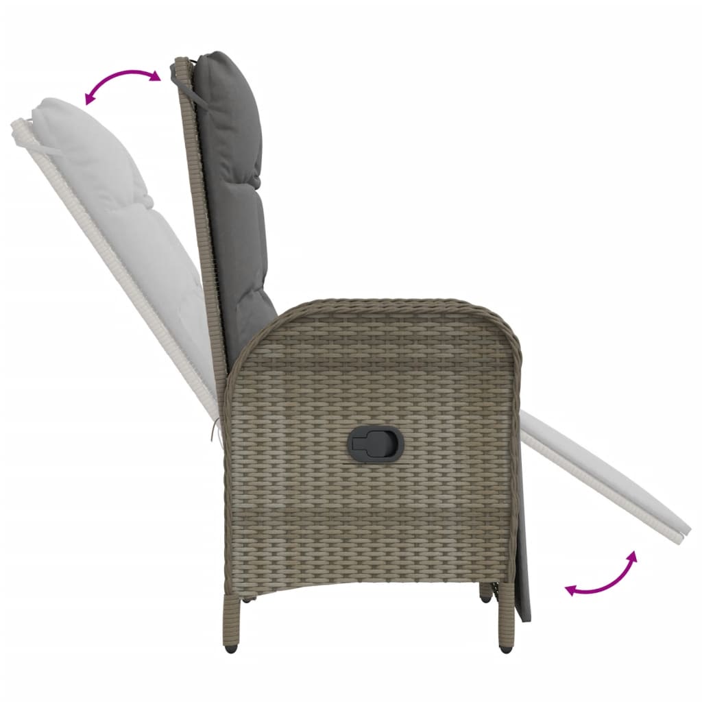 vidaXL Garten-Relaxstühle 2 Stk. mit Tisch Grau Poly Rattan