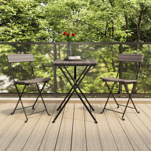 3-tlg. Bistro-Set Klappbar Schwarz Poly Rattan
