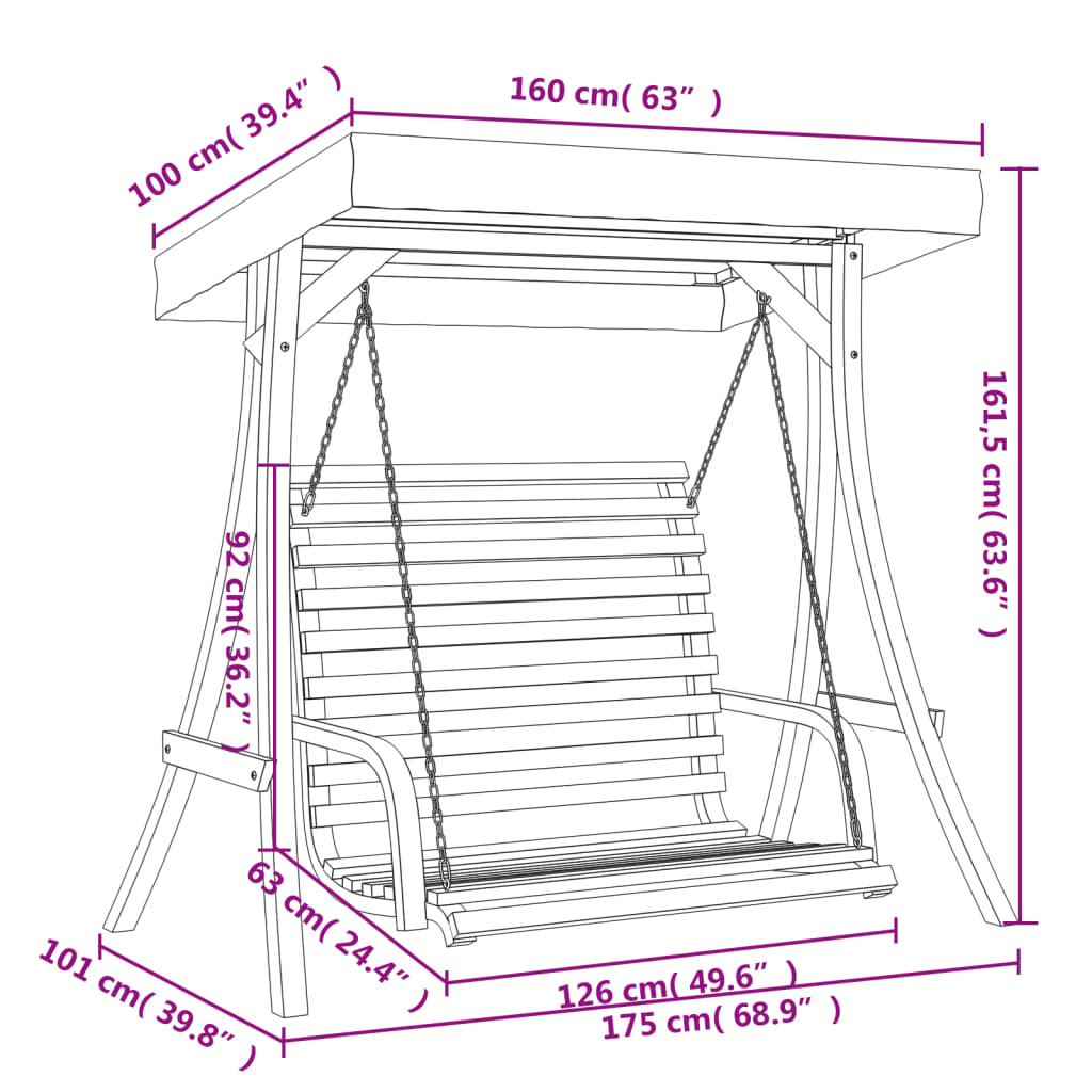 vidaXL Hollywoodschaukel mit Dach Massivholz Fichte mit Teak-Finish