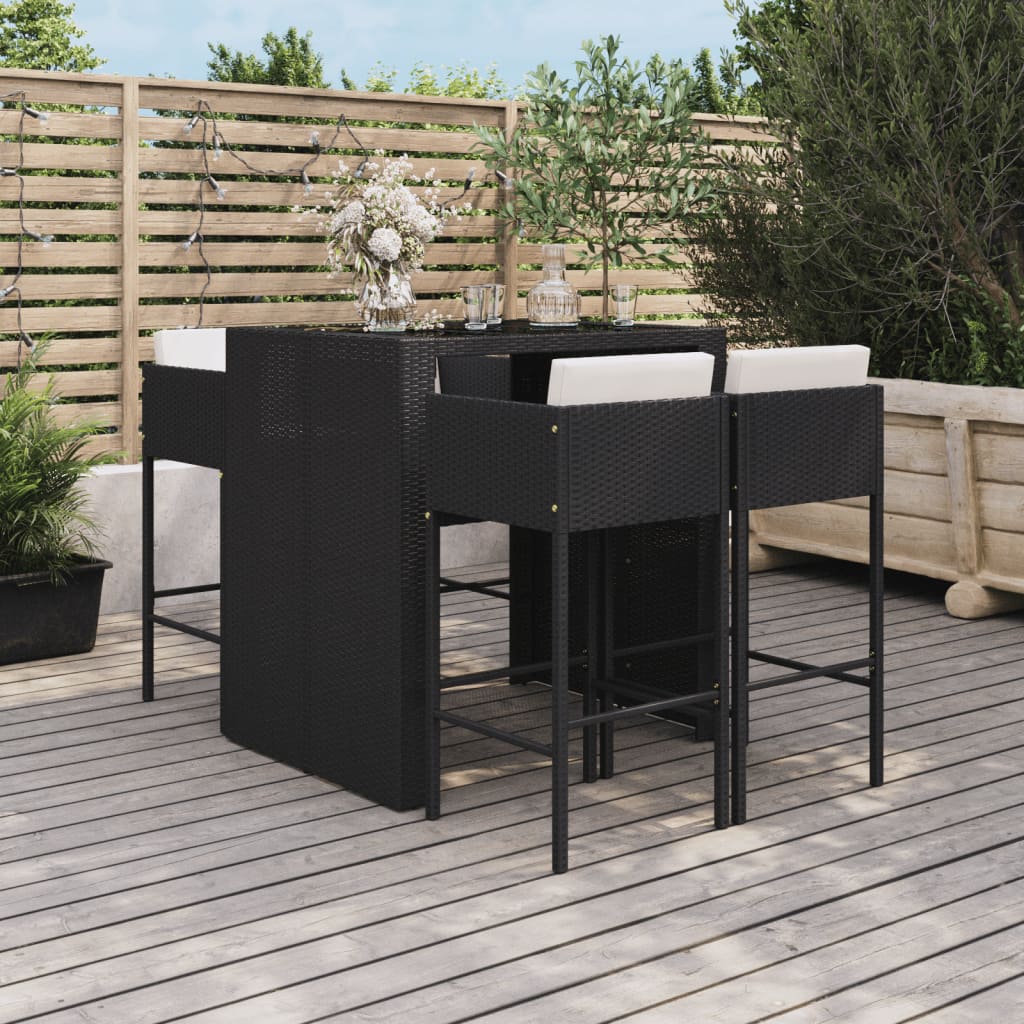 5-tlg. Gartenbar-Set mit Kissen Braun Poly Rattan