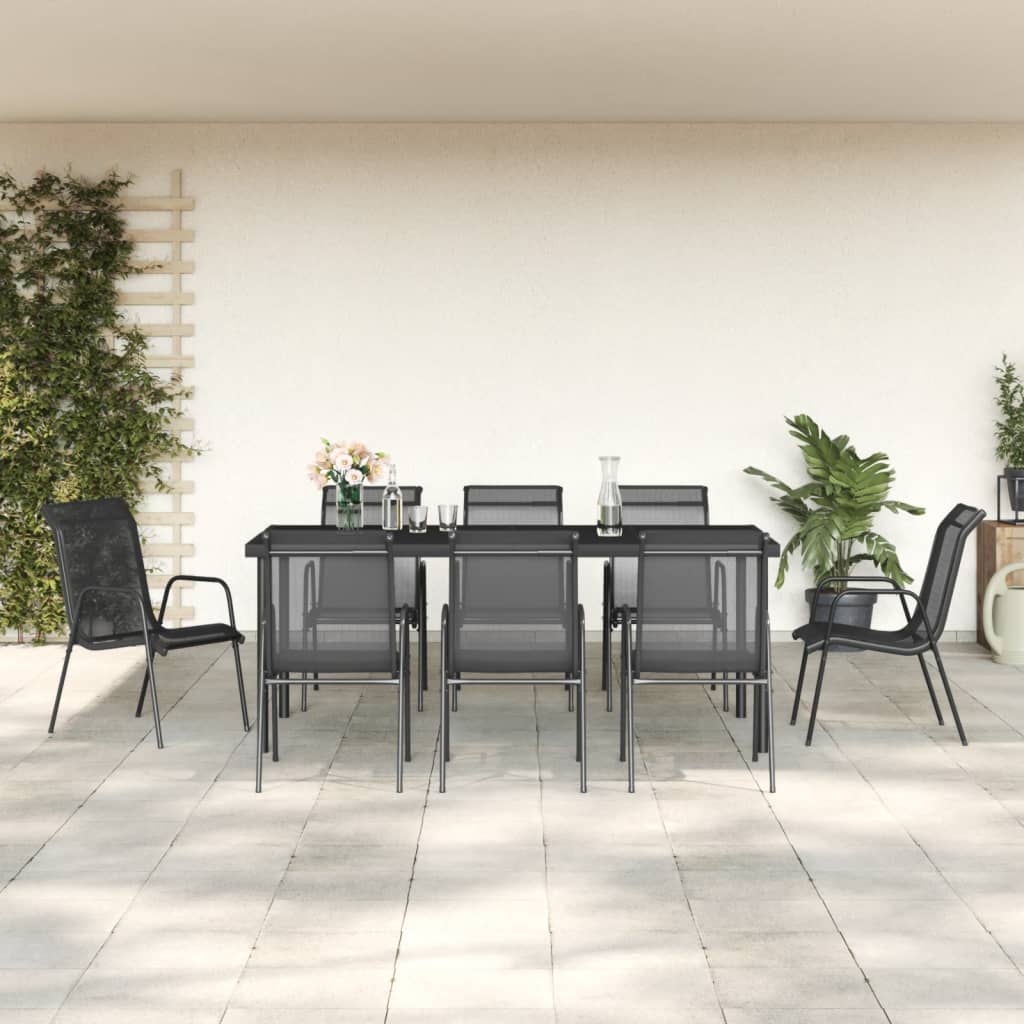 5-tlg. Garten-Essgruppe Schwarz Stahl und Textilene